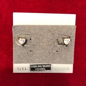 Vintage Estate Sterling Silver Vermeil CZ Heart Earrings